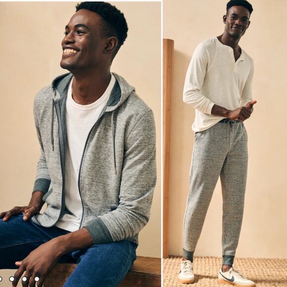 Faherty Double Knit Grey Sweatpant and Sweatshirt Set - Picture 1 of 16